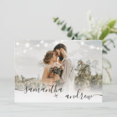 Invitation Bois brun rustique script 4 photos mariage (Debout devant)