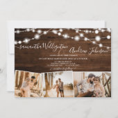 Invitation Bois brun rustique script 4 photos mariage (Dos)