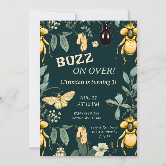 Invitation Bois Bug Forest Buzz Anniversaire (Devant)