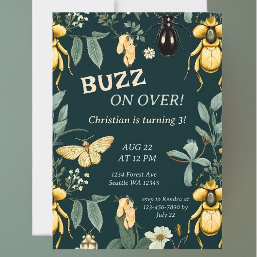 Invitation Bois Bug Forest Buzz Anniversaire