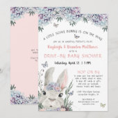 Invitation Bois Bunny Floral Pink Drive Par Baby shower (Devant / Derrière)