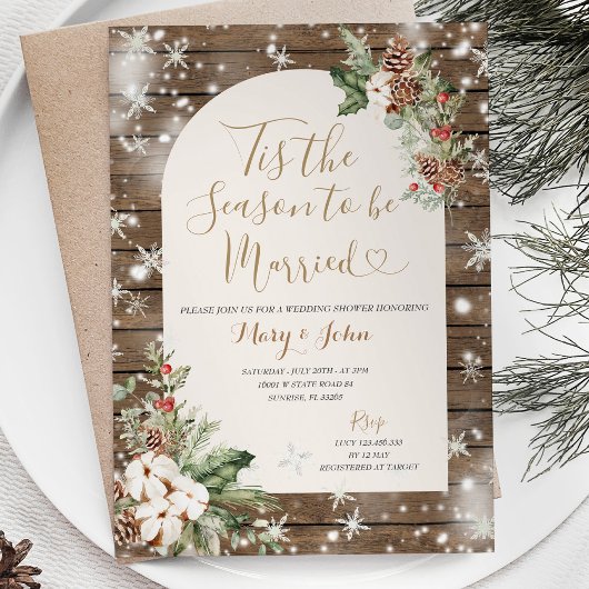 Invitation Bois C'est la saison pour se marier Noël Floral