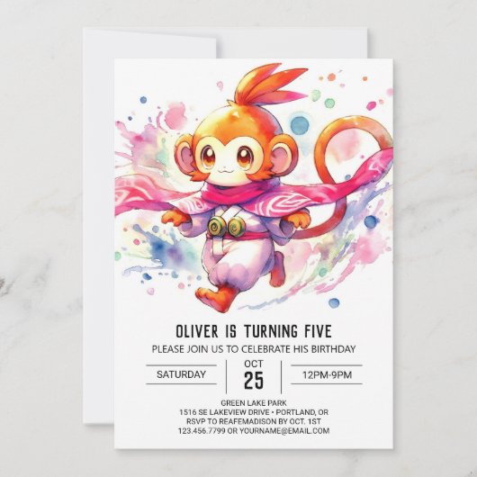 Invitation Bois Chic Singe Anniversaire (Devant)