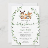 Invitation Bois Chic Vert Forêt Animaux Baby shower (Devant)