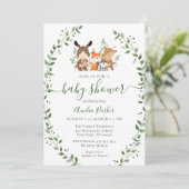 Invitation Bois Chic Vert Forêt Animaux Baby shower (Debout devant)