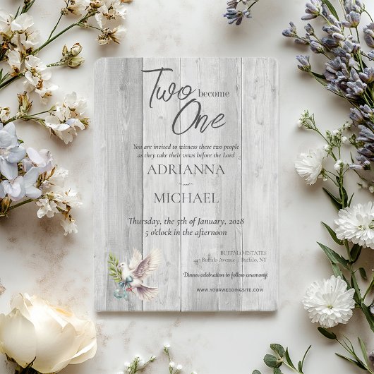 Invitation Bois Christianisme Deux Deviennent Un avec Colombe