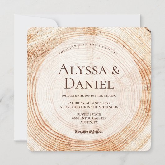 Invitation Bois coupé grain Photo personnalisée Mariage rusti (Devant)