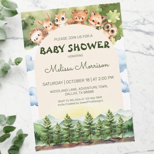 Invitation Bois Curieux Animaux Baby Boy Douche