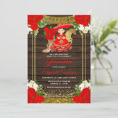 Invitation Bois Cute Rose rouge Fleurs Princesse Quinceanera  (Debout devant)