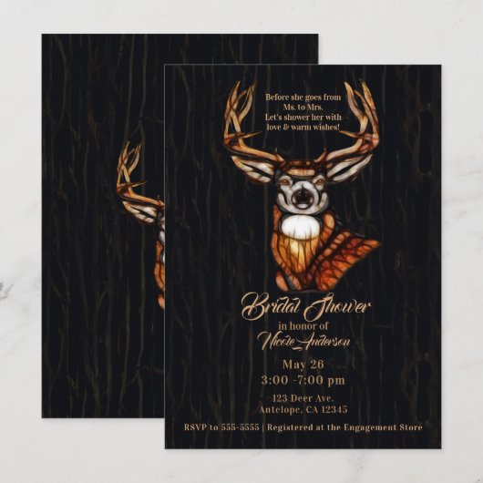 Invitation Bois de bois cerf Rustique Fête des mariées de cam (Devant / Derrière)