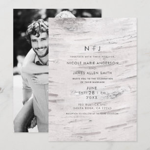 Invitation Bois de bouleau blanc Grange rustique Photo de mar
