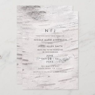 Invitation Bois de bouleau blanc Mariage campagnard de grange