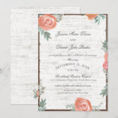 Invitation Bois de bouleau et Mariage Rose (Devant / Derrière)