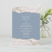 Invitation Bois de bouleau Mariage bleu Dusty (Debout devant)