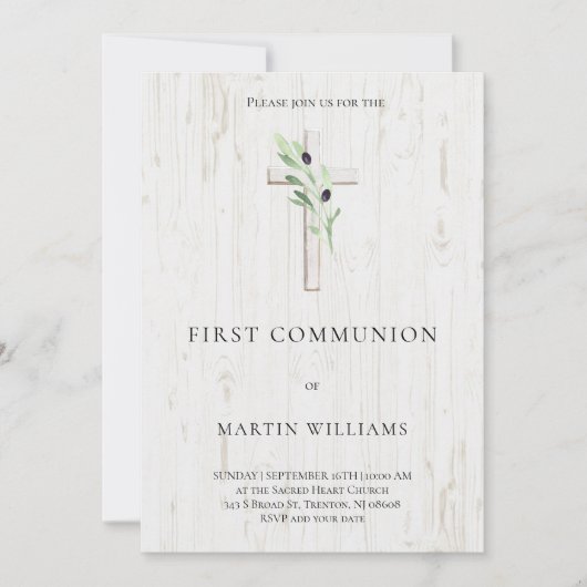 Invitation Bois de branche d'olivier Croix Catholique Premièr (Devant)