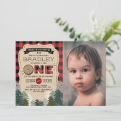 Invitation Bois de bûcheron à plaies rustiques 1er anniversai (Debout devant)