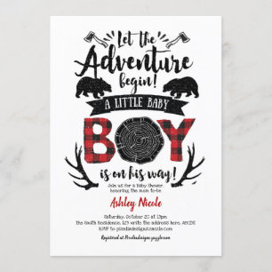 Invitation Bois de bûcheron rustique Buffalo Plaid Baby Boy D