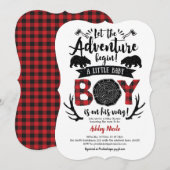 Invitation Bois de bûcheron rustique Buffalo Plaid Baby Boy D (Devant / Derrière)