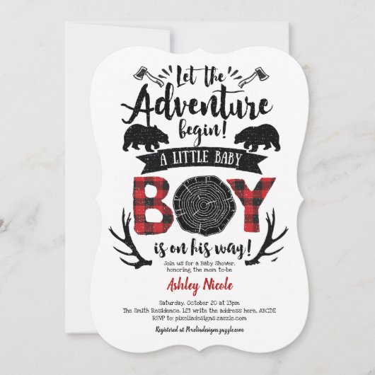 Invitation Bois de bûcheron rustique Buffalo Plaid Baby Boy D (Devant)