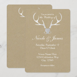 Invitation Bois de cerf argenté blanc & Cartons d'invitation