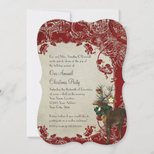 Invitation Bois de cerf de Noël Élégance Vintage Damassé