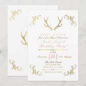 Invitation Bois de cerf rustique en feuille de métal doré Fêt (Devant / Derrière)