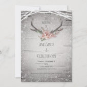 Invitation Bois de cerf rustique et mariage d'hiver en boulea (Devant)