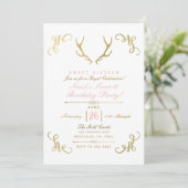 Invitation Bois de cerf rustique feuille dorée Fête Sweet 16 (Debout devant)