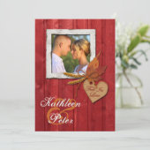 Invitation Bois de FAUX, feuille, coeur, mariage de PHOTO de (Debout devant)