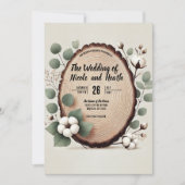 Invitation Bois de forêt Eucalyptus & Coton Mariage rustique (Devant)
