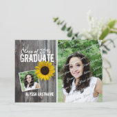 Invitation Bois-de-gorge rustique et tournesol Graduation (Debout devant)