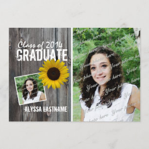 Invitation Bois-de-gorge rustique et tournesol Graduation