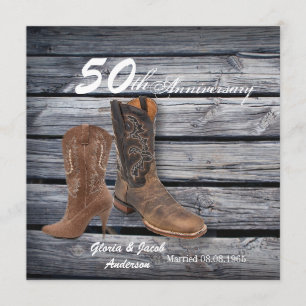 Invitation bois de grange cowboy western 50e anniversaire de