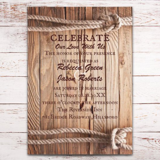 Invitation bois de grange Cowboy Western pays Mariage
