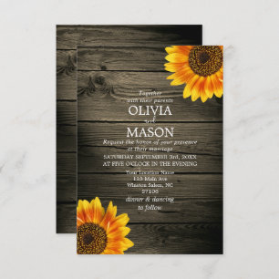 Invitation Bois de grange + Mariage de tournesol russe
