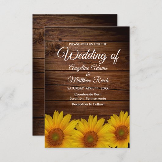 Invitation Bois de grange + Mariage de tournesol russe (Devant / Derrière)