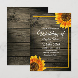 Invitation Bois de grange + Mariage de tournesol rustique