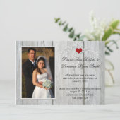 Invitation Bois de grange Photo Cœur rouge après le mariage (Debout devant)