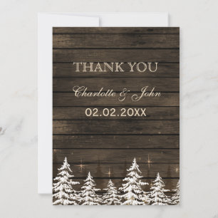 Invitation Bois de grange Pins rustiques, Merci d'hiver
