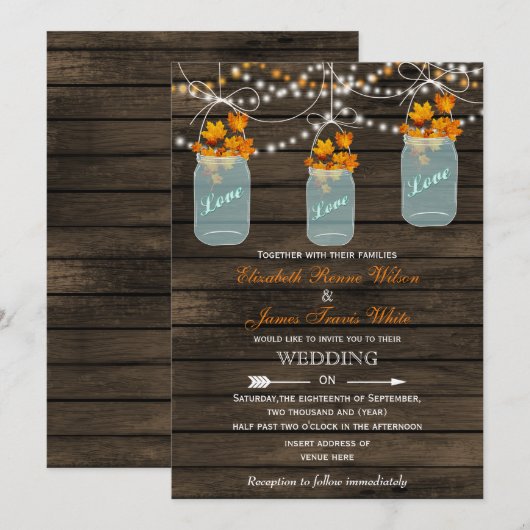 Invitation Bois de grange pot de mason rustique Mariage de au (Devant / Derrière)