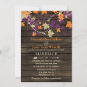 Invitation Bois de grange, Rustic Fall Plum feuille mariage (Devant)