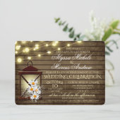 Invitation Bois de grange rustique et lanterne avec marguerit (Debout devant)