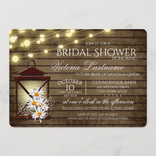 Invitation Bois de grange rustique et lanterne avec marguerit