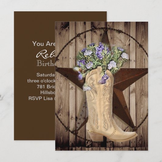 Invitation bois de grange rustique fleur sauvage Western pays (Devant / Derrière)