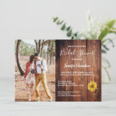 Invitation Bois de grange rustique photo tournesol pays (Debout devant)