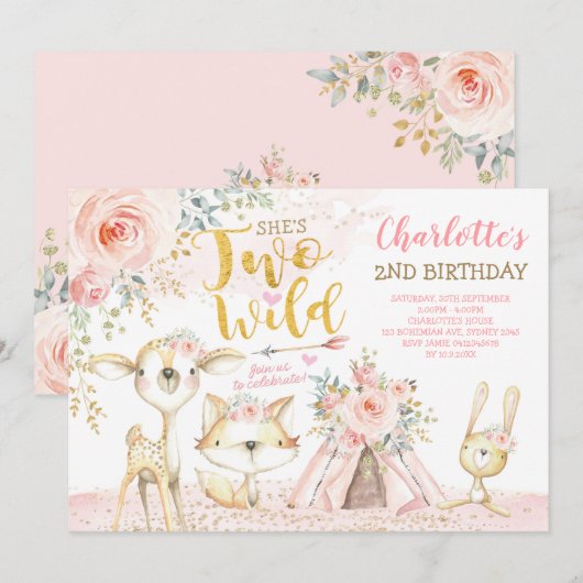 Invitation Bois de la tribu des Floride de Blush Deux Filles (Devant / Derrière)