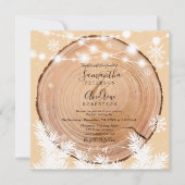 Invitation Bois de neige rustique bois rond lumière mariage p (Devant)
