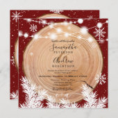 Invitation Bois de neige rustique bois rond rouge mariage pho (Devant / Derrière)