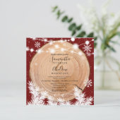 Invitation Bois de neige rustique bois rond rouge mariage pho (Debout devant)