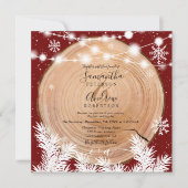 Invitation Bois de neige rustique bois rond rouge mariage pho (Devant)